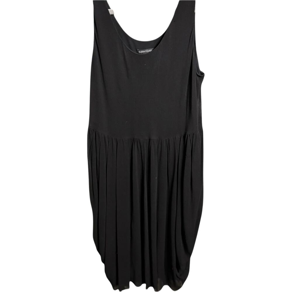 Eileen Fisher Black Sleeveless Pleated Scoop-Neck Dress